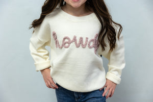 Girls Howdy Ivory Blush Sweater