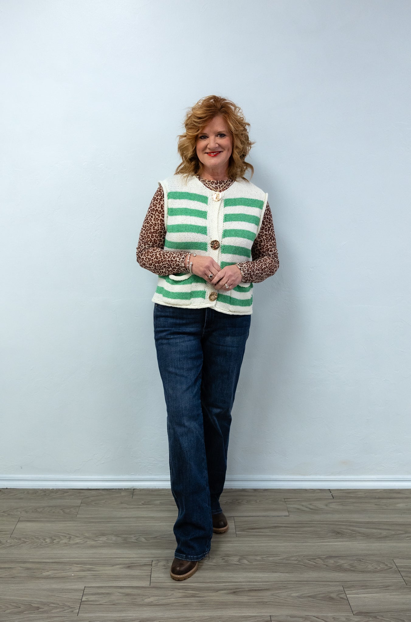 Coastal Stripe Knit Sweater Vest - Green