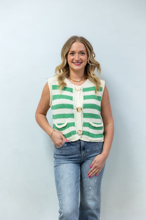 Coastal Stripe Knit Sweater Vest - Green