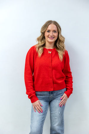 Solid Soft Knit Sweater Cardigan Red