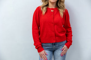Solid Soft Knit Sweater Cardigan Red