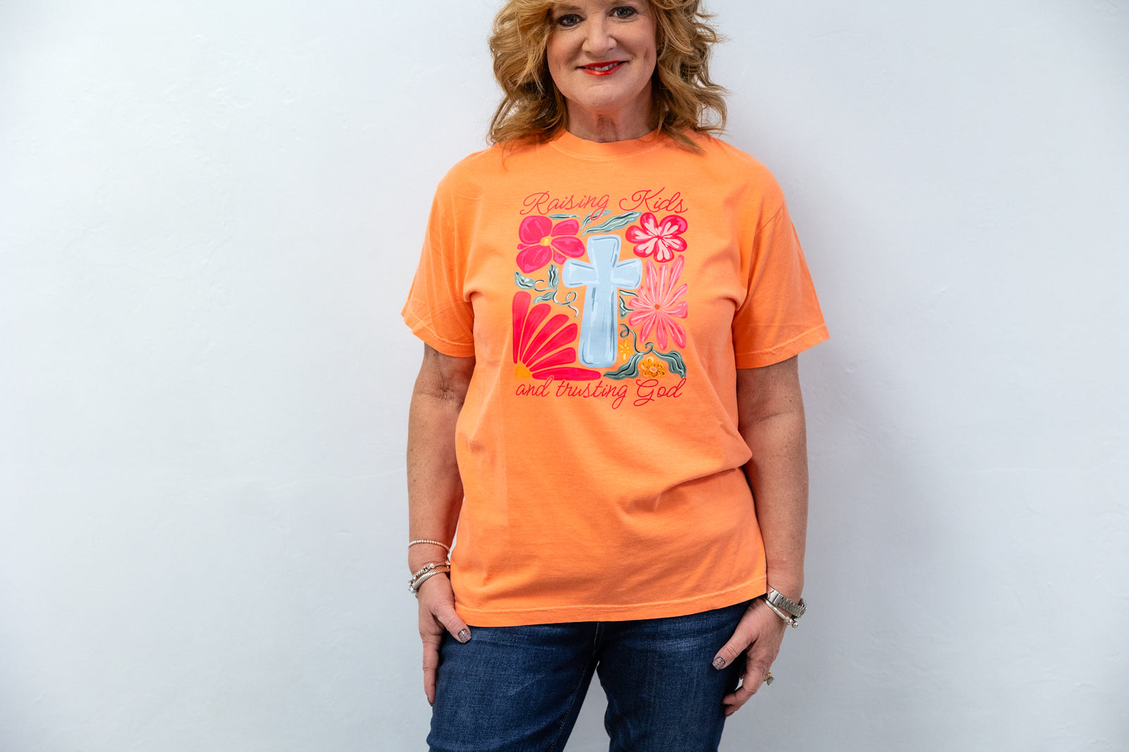 Raising Kids And Trusting God Graphic Tee Orange