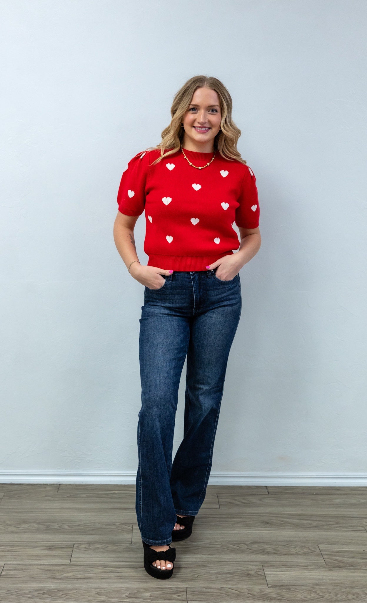 Red Heart Short Sleeve Sweater Top