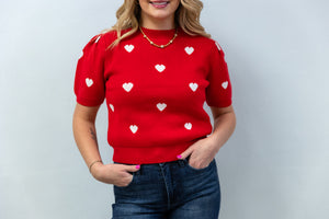 Red Heart Short Sleeve Sweater Top