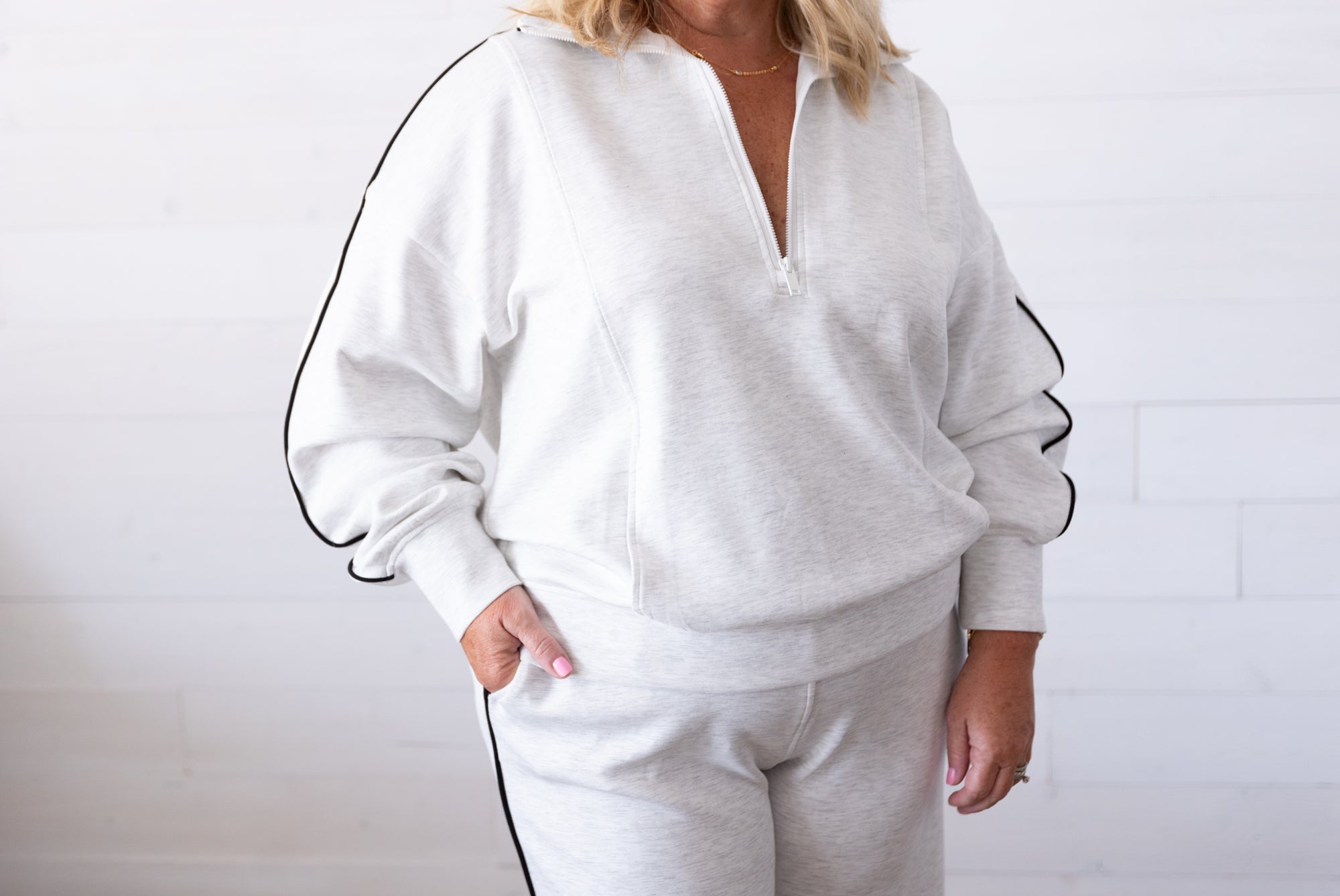 Modal Poly Span Quarter Zip Pullover Black and Lt. Grey