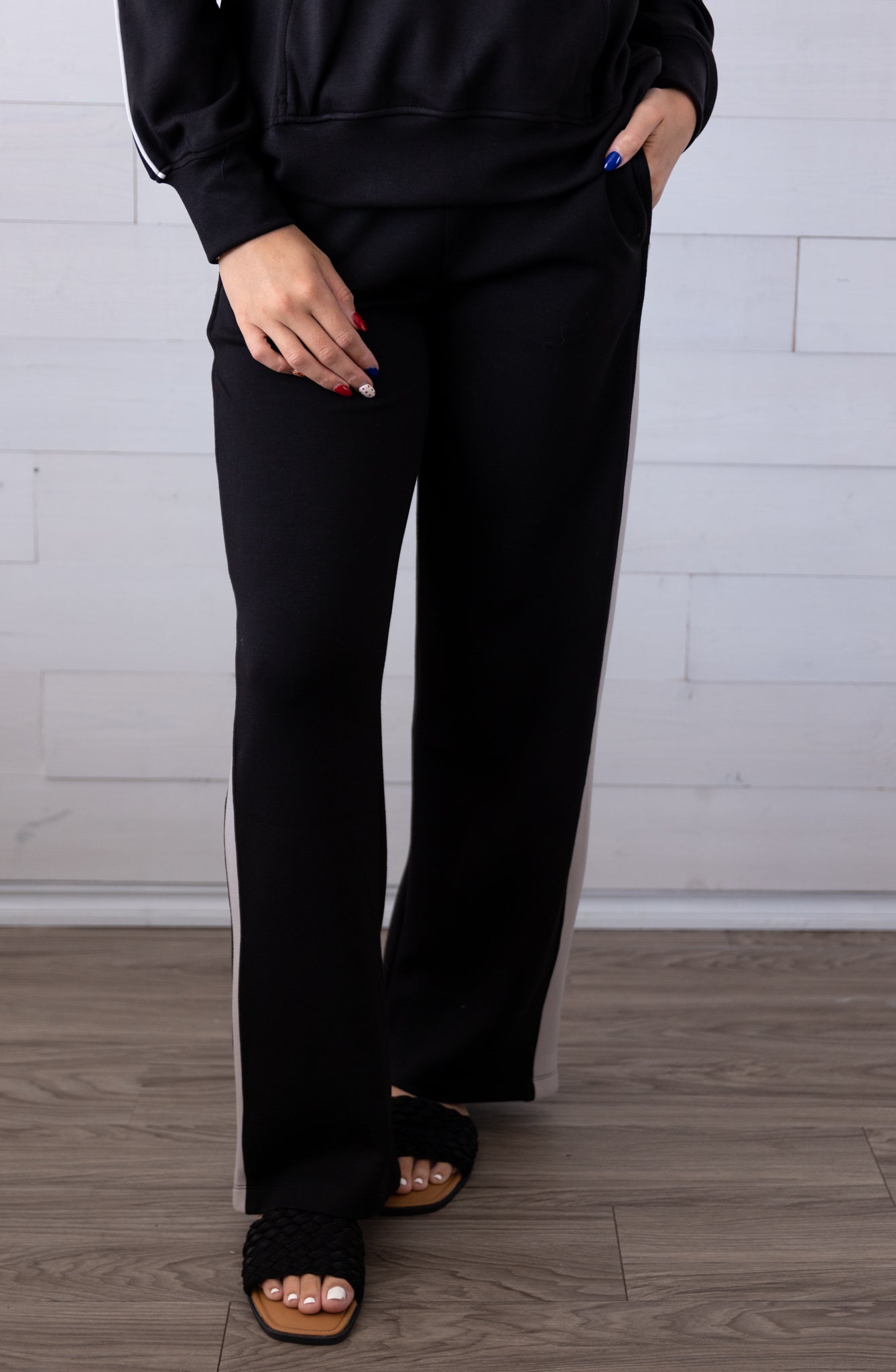 Black Mocha Cream Poly Span Striping Pant