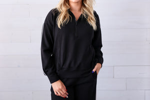 Modal Poly Span Quarter Zip Pullover Black and Cream