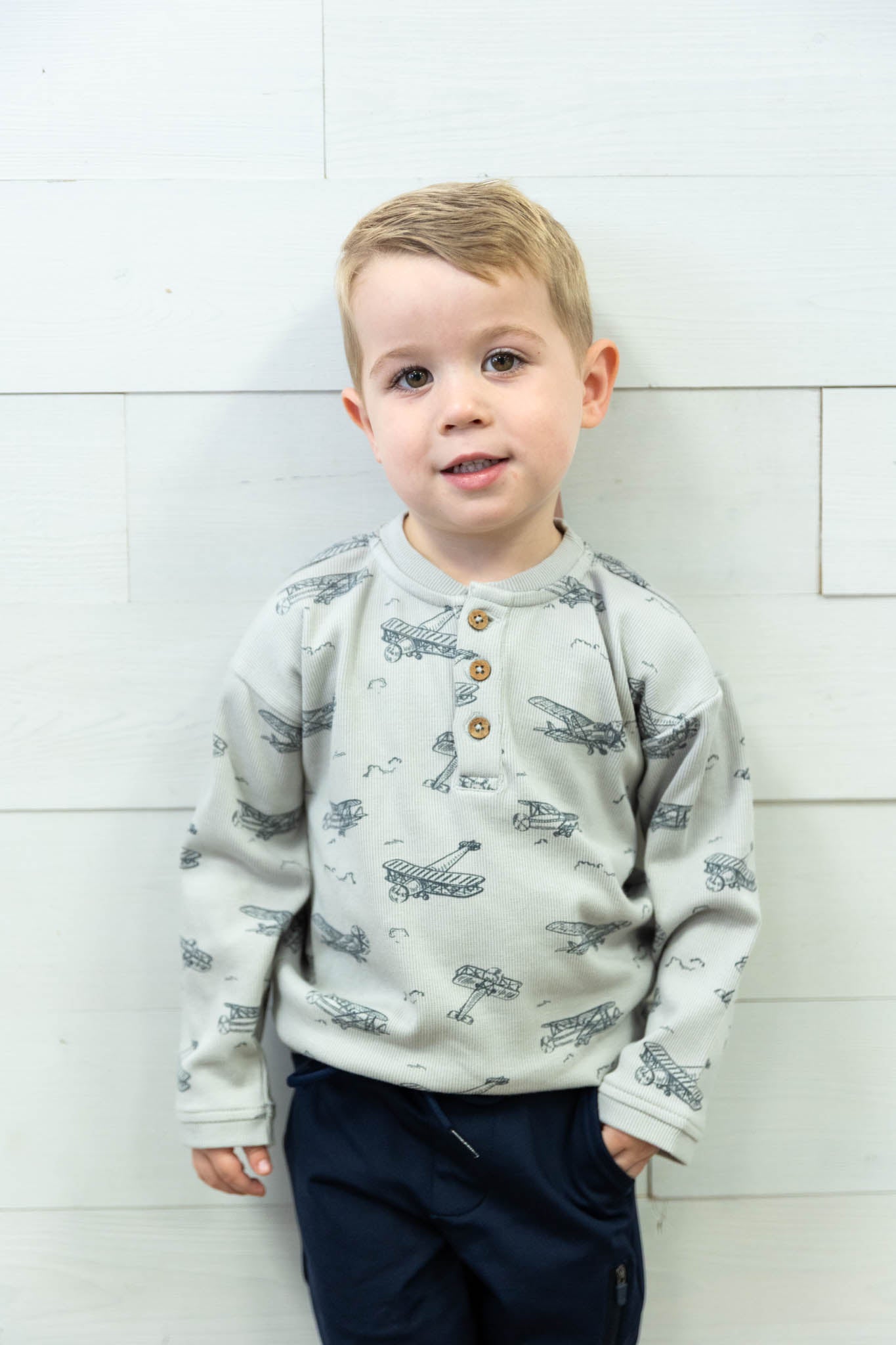 Organic Henley LS Tee Airplanes