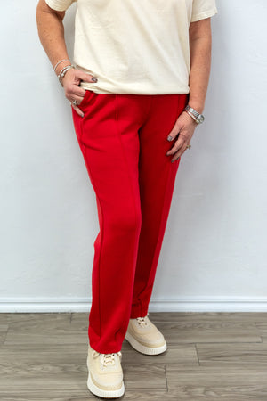 Modal Poly Span Scuba Pintuck Pants-True Red