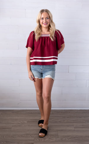 Game Day Flare SS Square Neck Top Garnett