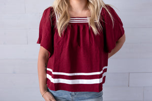 Game Day Flare SS Square Neck Top Garnett