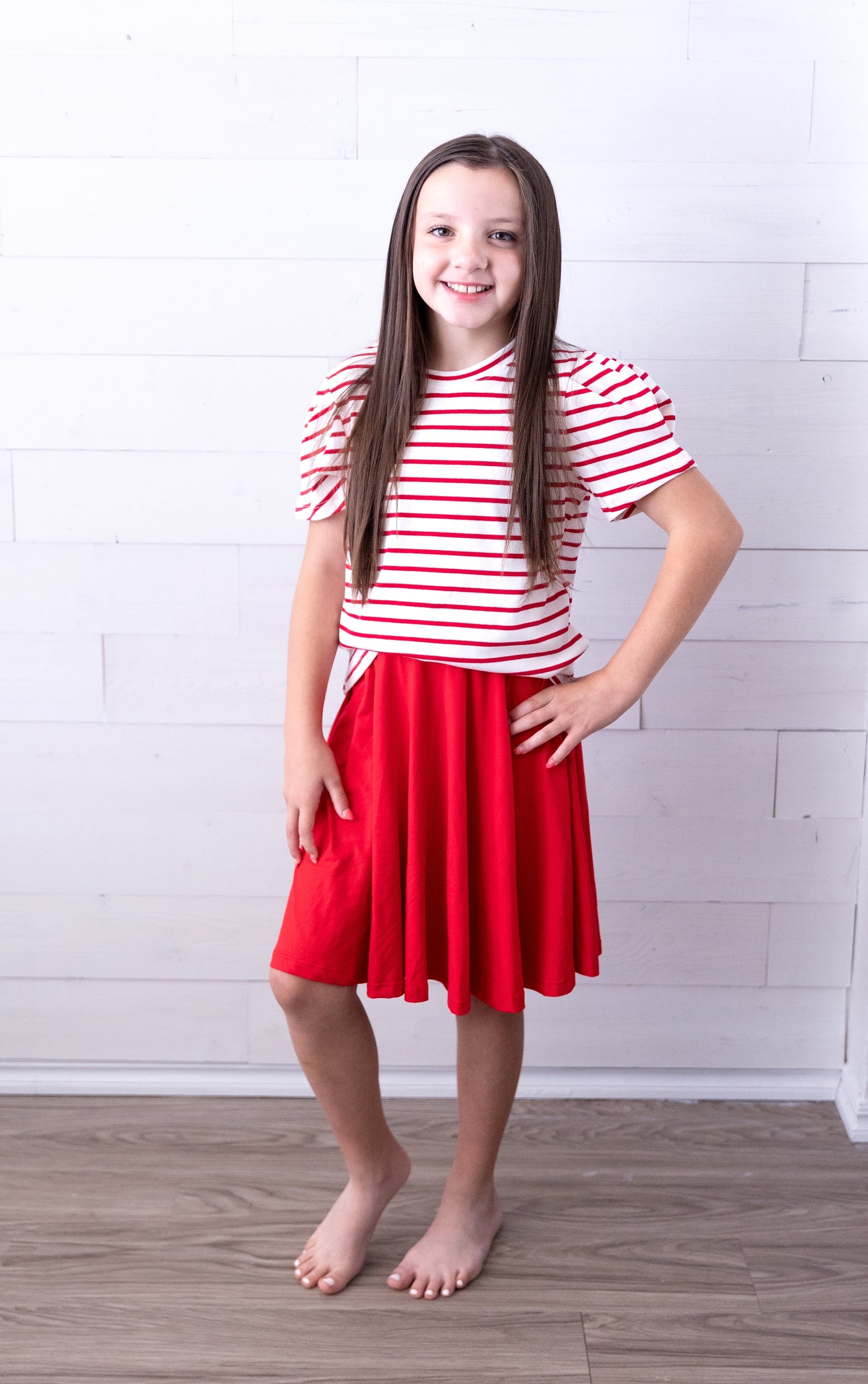 Girls Red Stripe SS Top