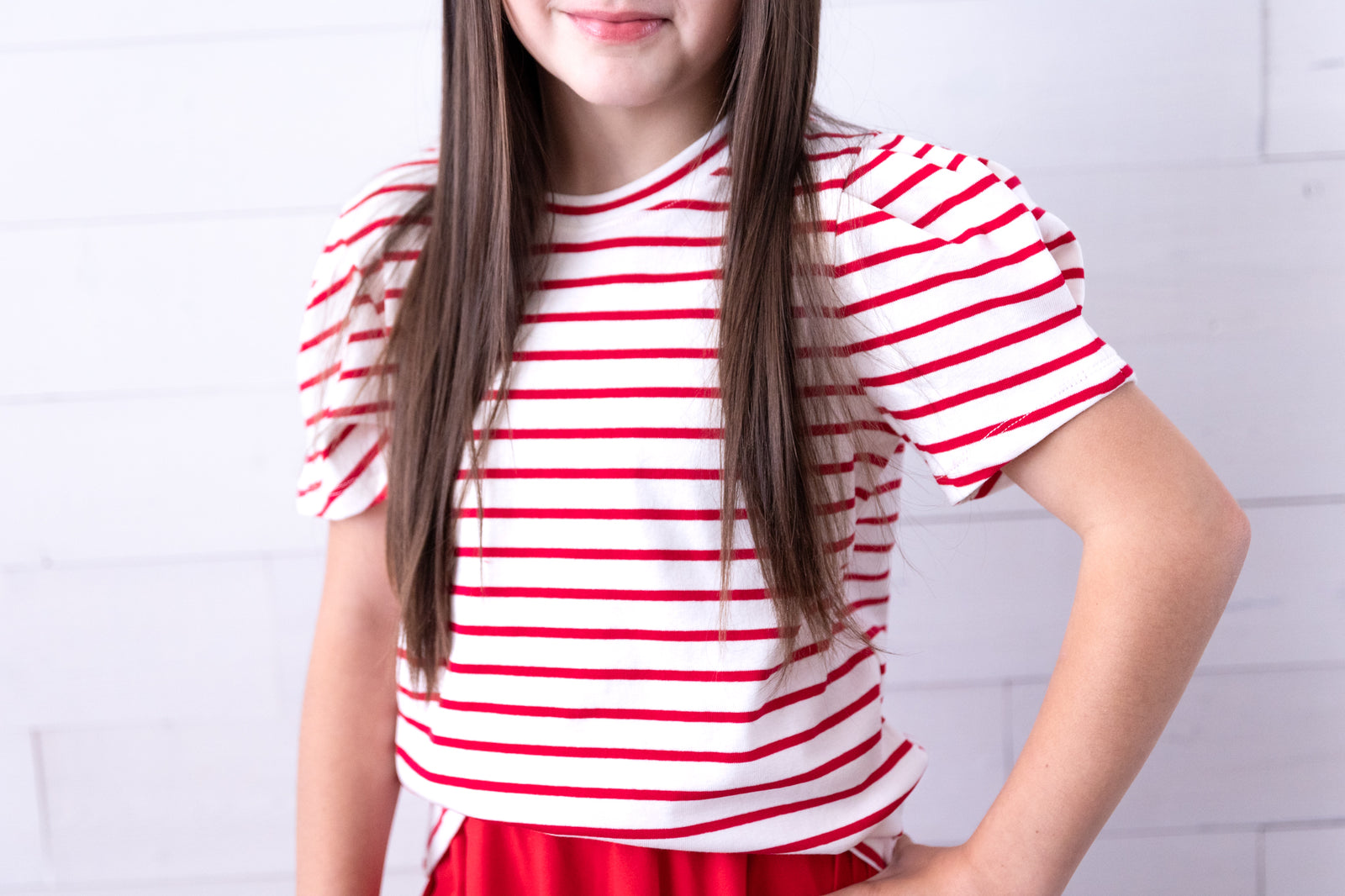 Girls Red Stripe SS Top