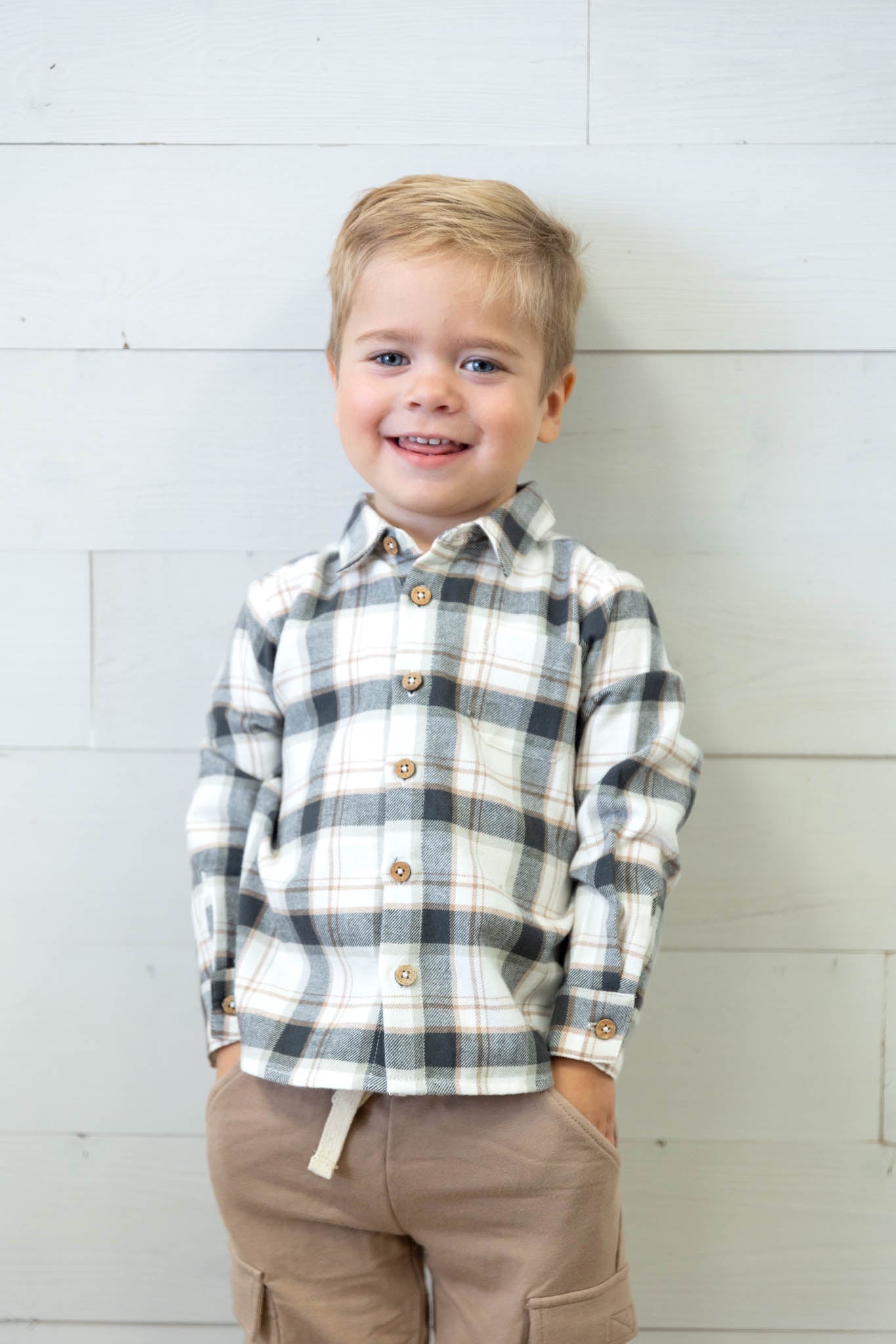 Organic Collared LS Plaid Checks Shirt