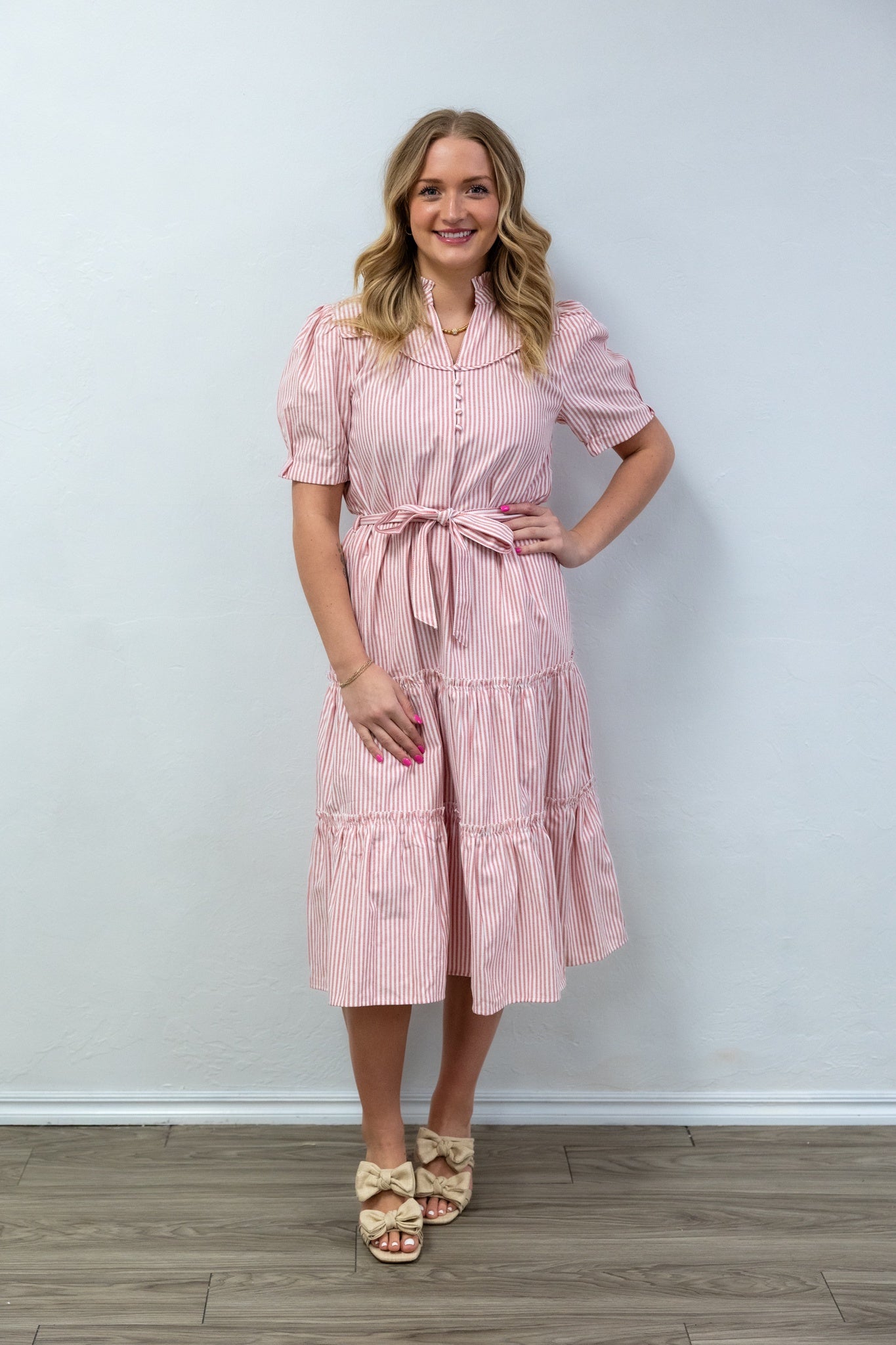 red stripe midi dress THE LILITH RED STRIPE TANK MIDI DRESS Small