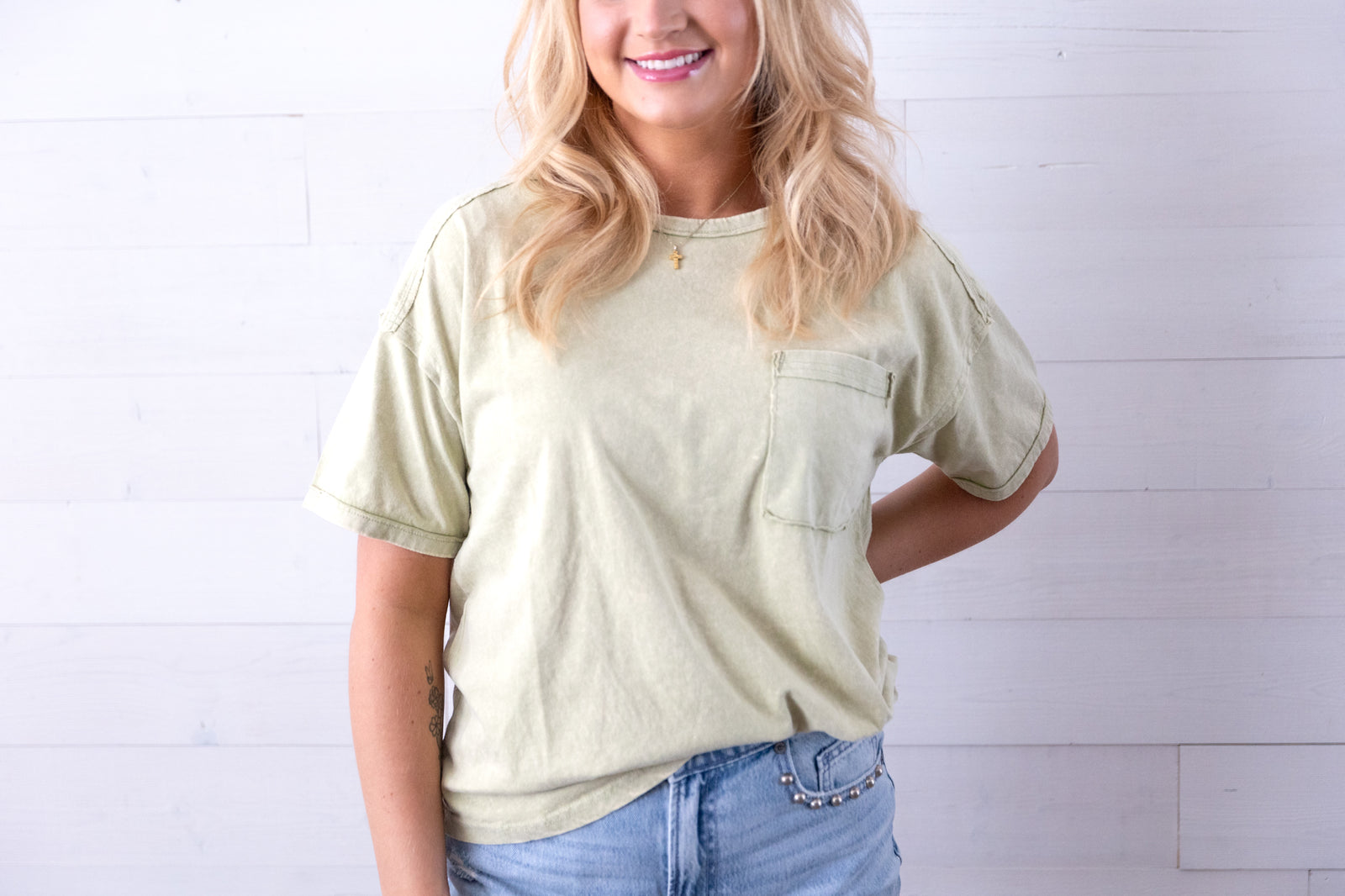 Mineral Wash Top with Pocket Green