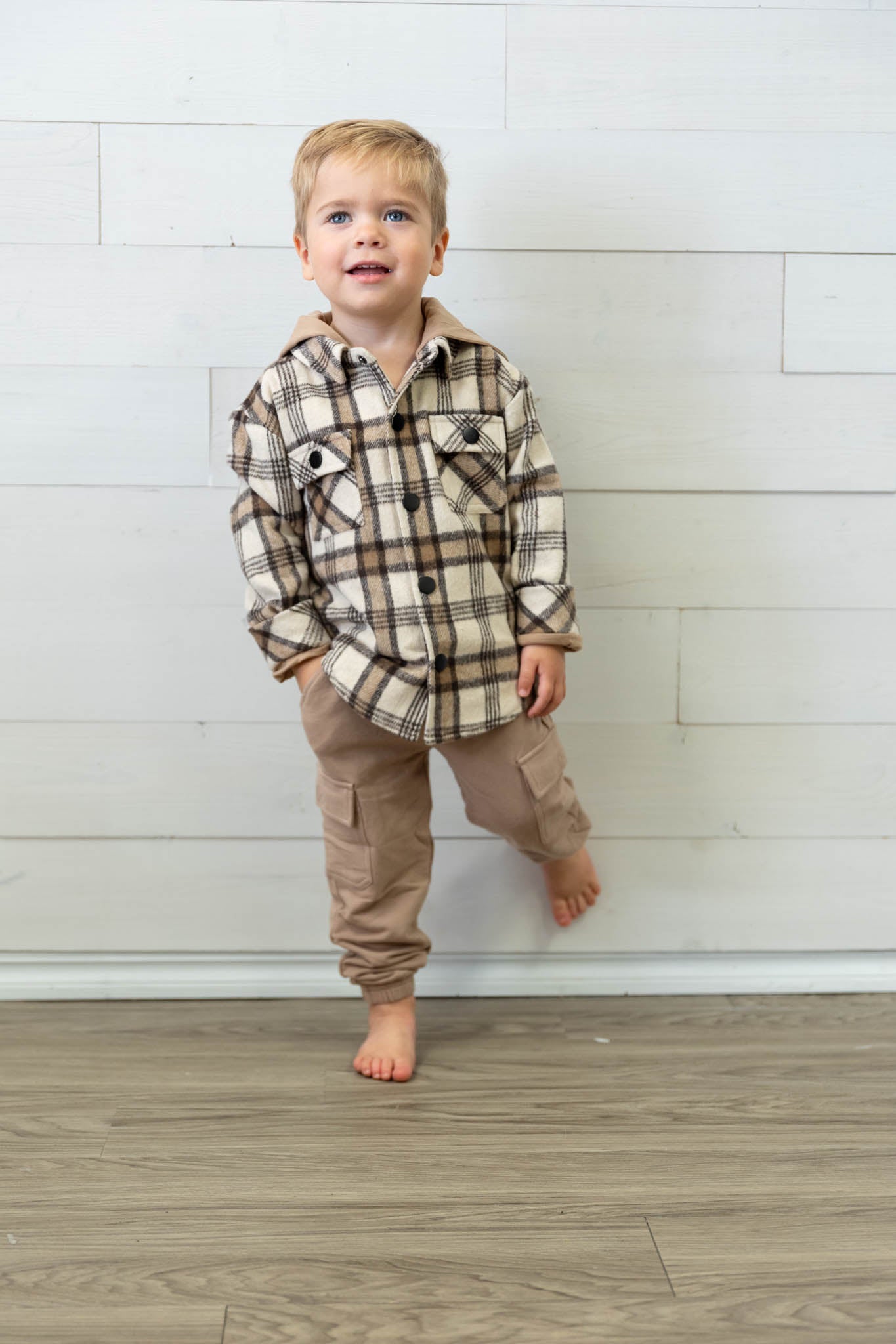 Hooded Shacket Desert Plaid