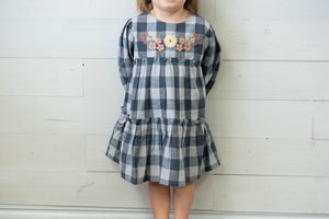 Eloise Navy LS Buffalo Check Dress