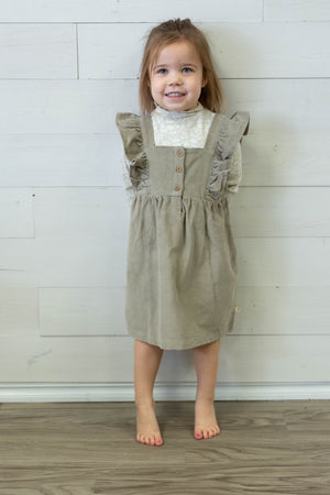 Organic Ruffle Corduroy Dress Olive