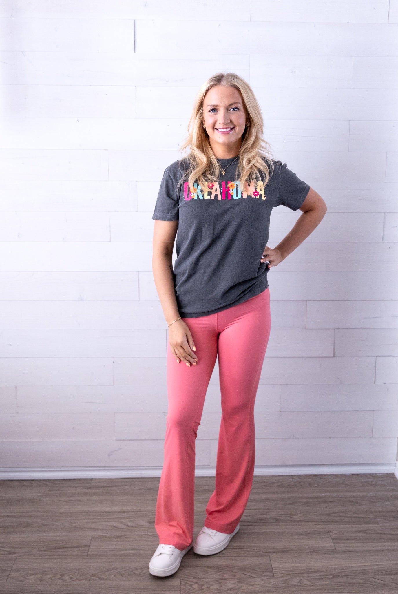 High Waist Band Bell Bottoms Coral Rose