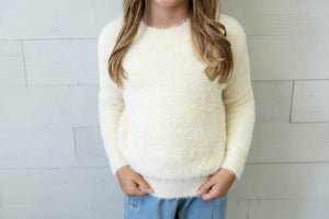 Girl's Off White Fluffy Sweater