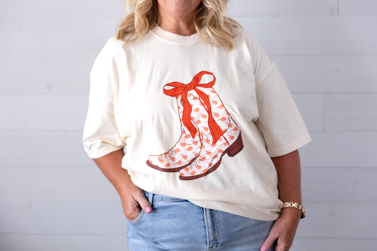 Oklahoma Orange Boots Graphic Tee Ivory