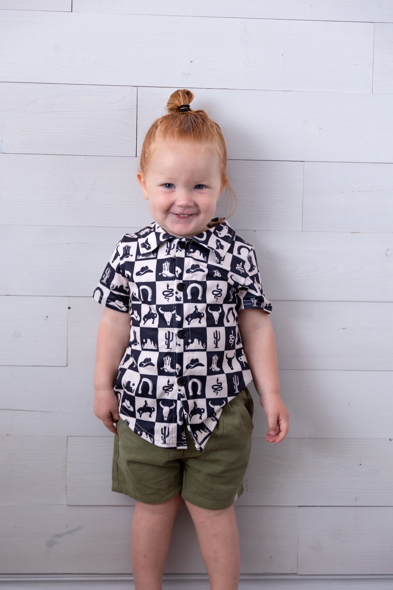 Boys Western Checkerboard Collar Shirt