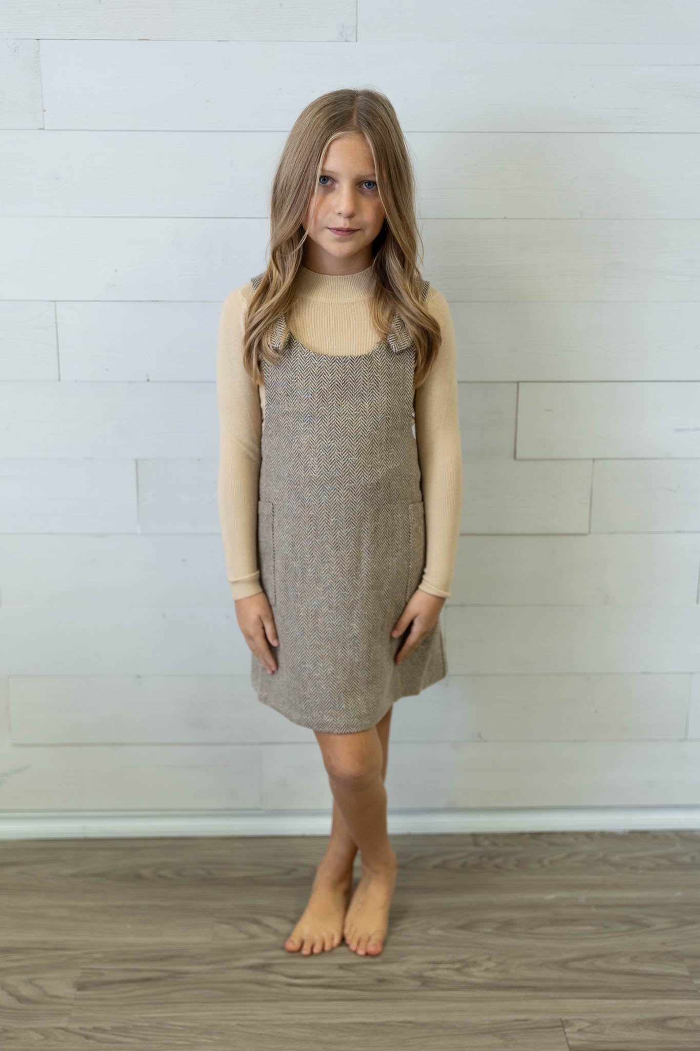 Girl's Beige Woven Dress