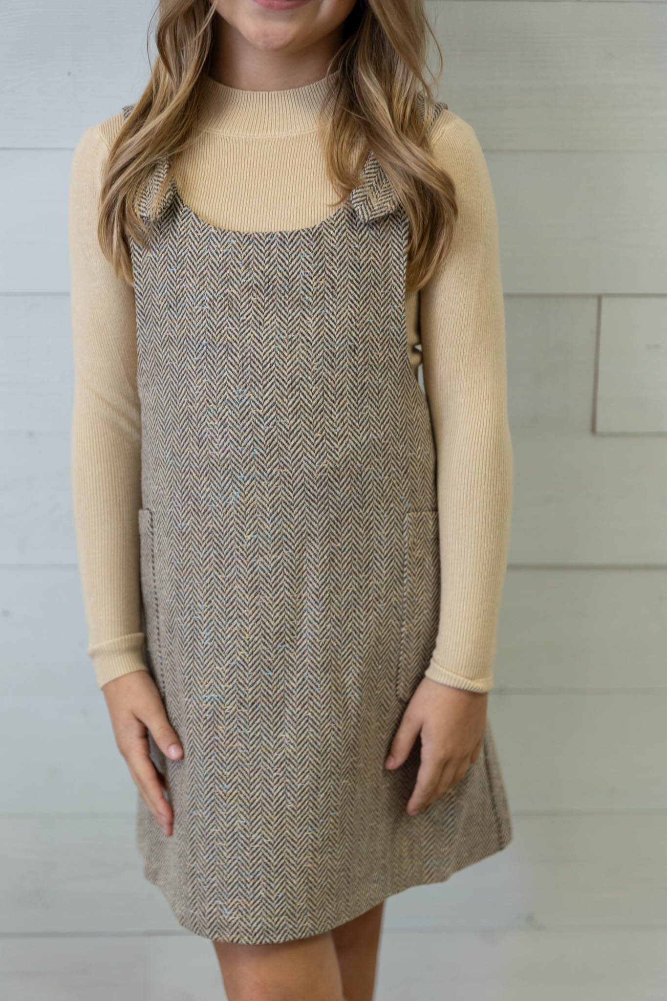 Girl's Beige Woven Dress