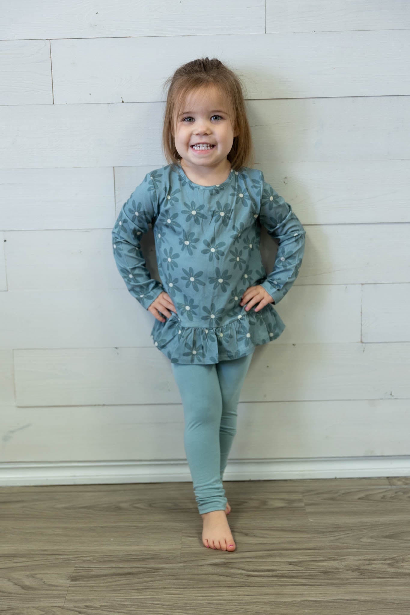 Long Sleeve Peplum Set Daisy In Sky Blue