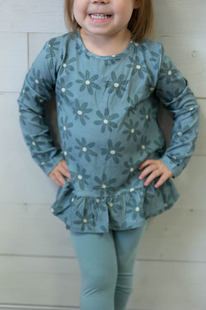 Long Sleeve Peplum Set Daisy In Sky Blue