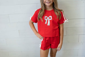 Red Top with Sequin Bow