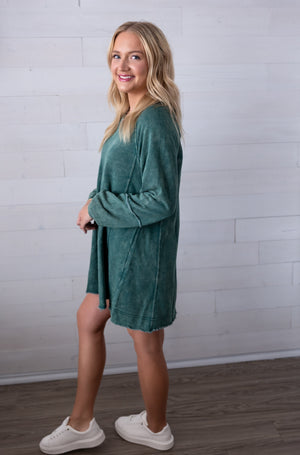Mineral Washed A Line Mini Dress Forest