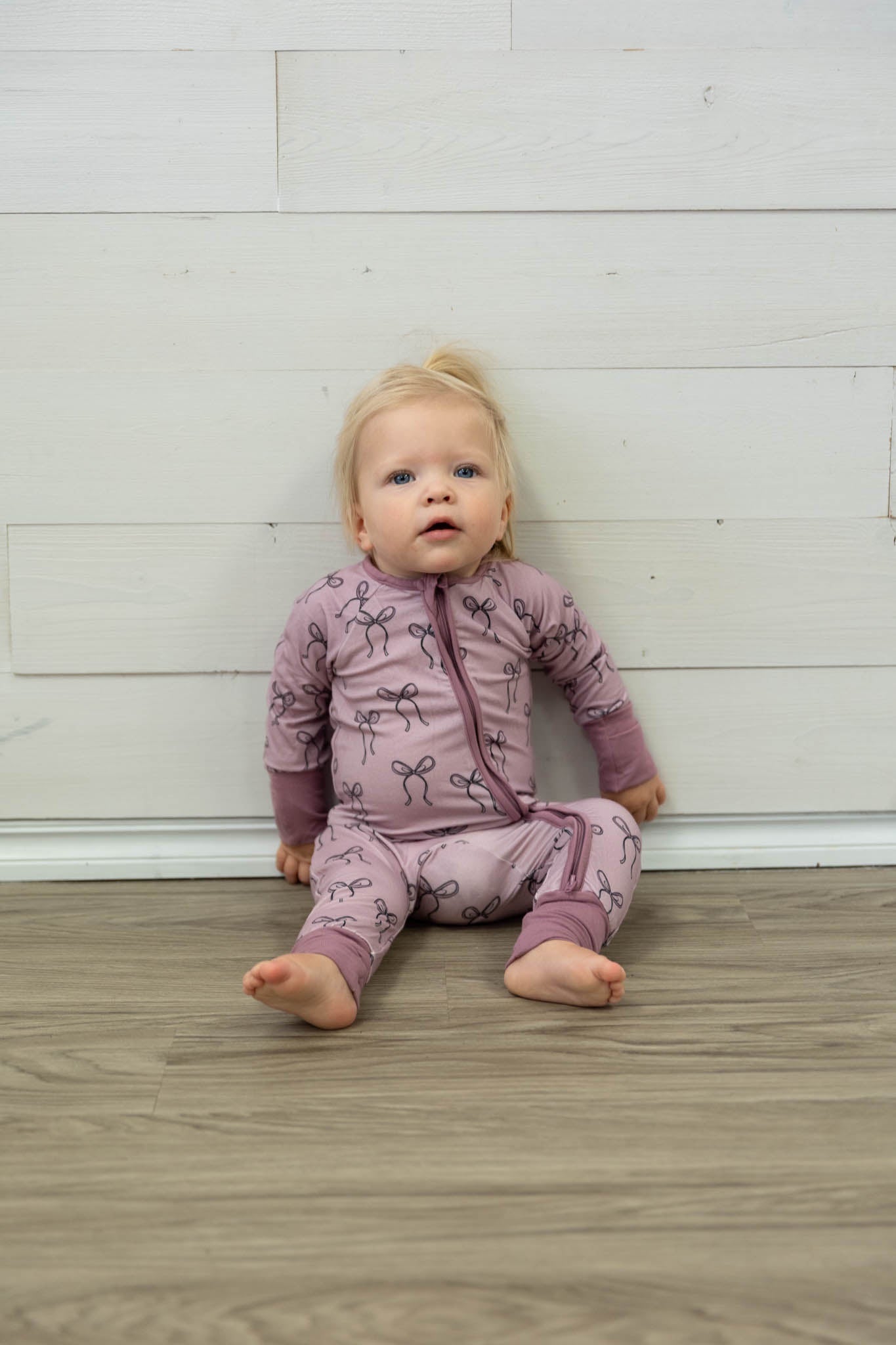 Long Sleeve Zip Romper Hair Bow