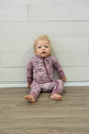 Long Sleeve Zip Romper Hair Bow