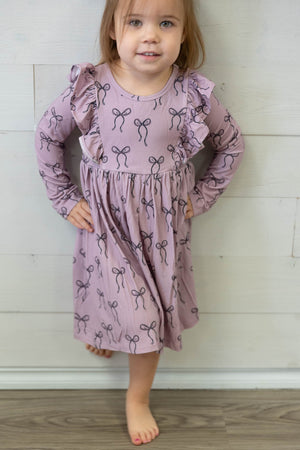 Long Sleeve Ruffle Dress Hair Bow