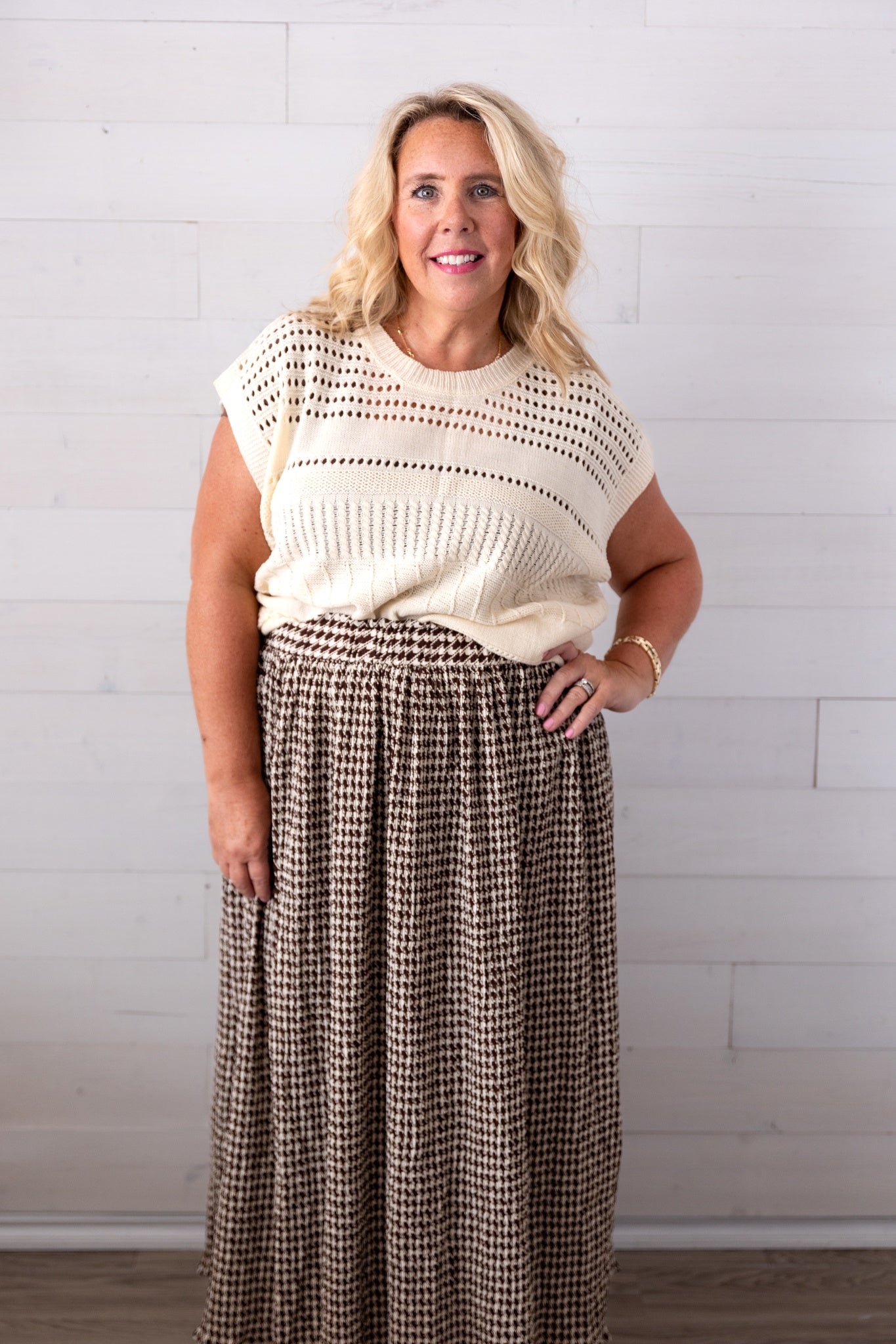 Cream Crochet Sleeveless Sweater