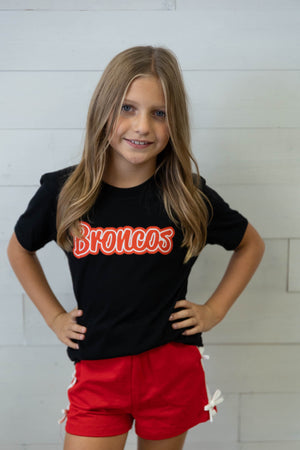 Youth Mustang Red Broncos Black Graphic Tee