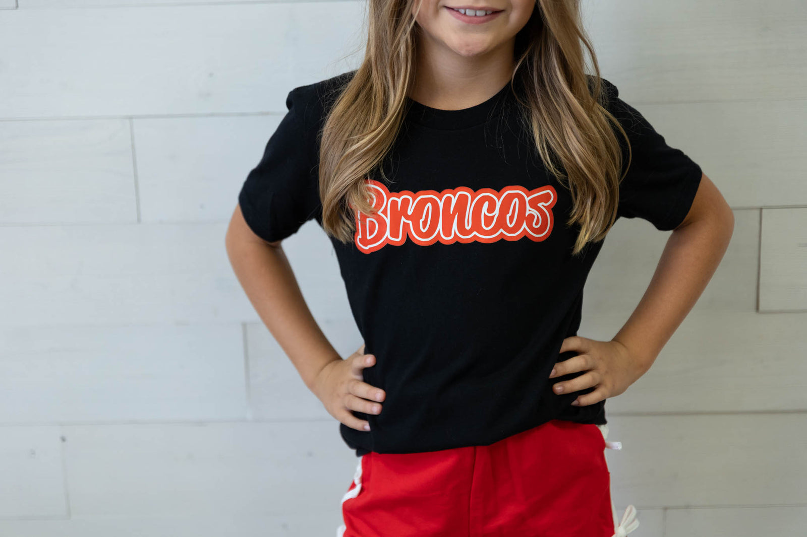 Youth Mustang Red Broncos Black Graphic Tee