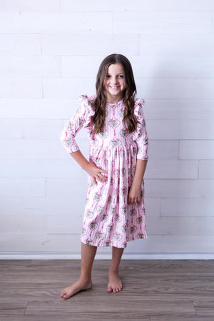 Merry Mistletoe 3/4 Sleeve Ruffle Twirl Dress