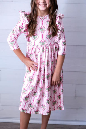 Merry Mistletoe 3/4 Sleeve Ruffle Twirl Dress