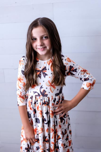 Trick Or Twirl 3/4 Sleeve Pocket Twirl Dress