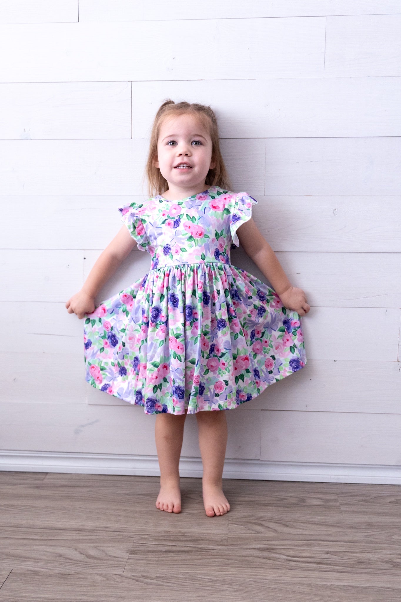 Flutter Sleeve Twirl Dress-Floral