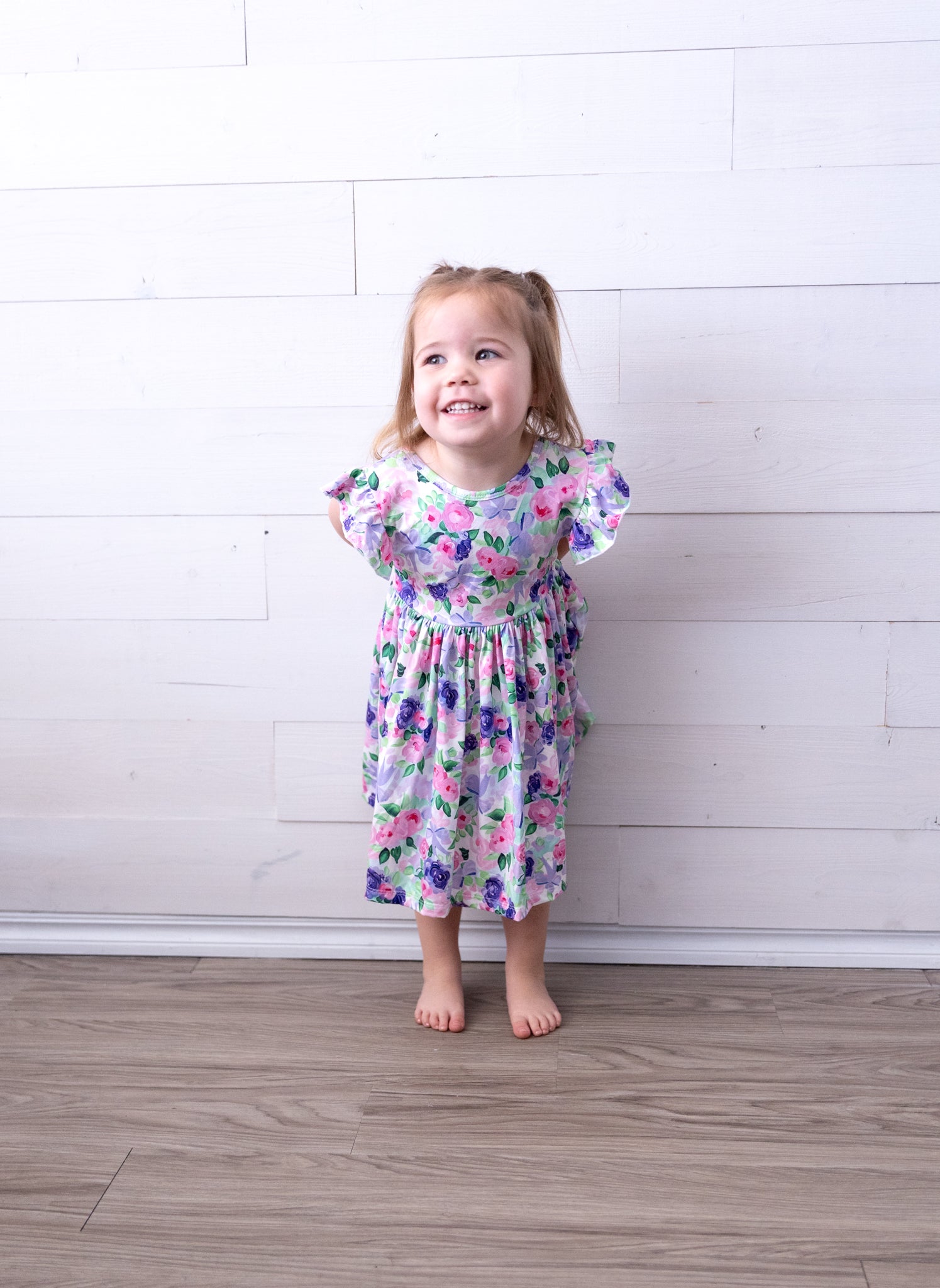 Flutter Sleeve Twirl Dress-Floral