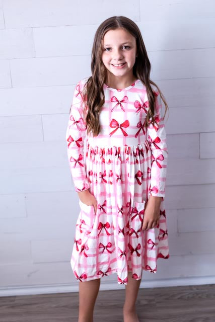 Bow LaLa LS Pocket Twirl Dress