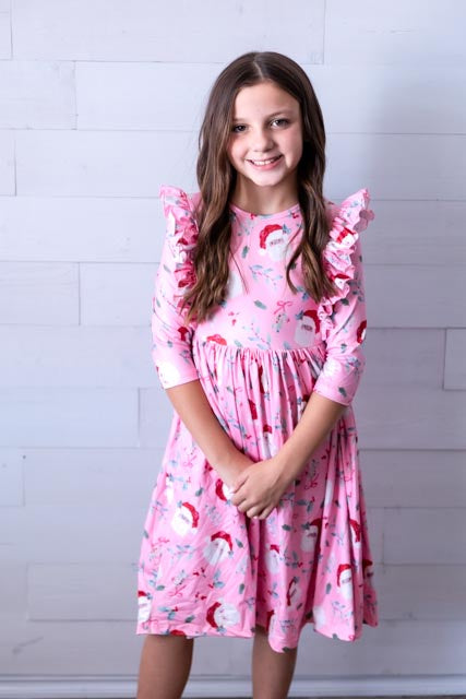 Jolly Old Saint Nick 3/4 Sleeve Ruffle Twirl Dress