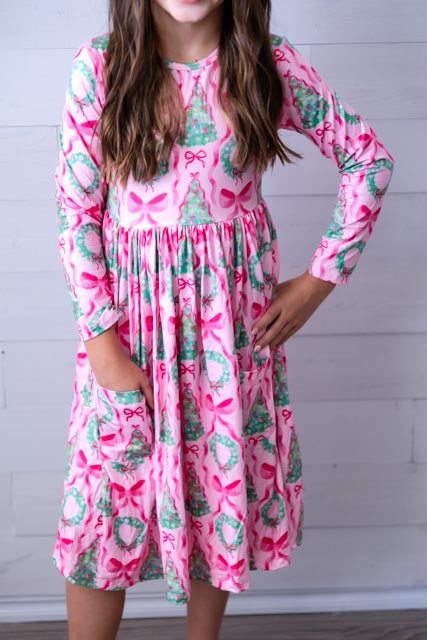Jingle Bows LS Pocket Twirl Dress