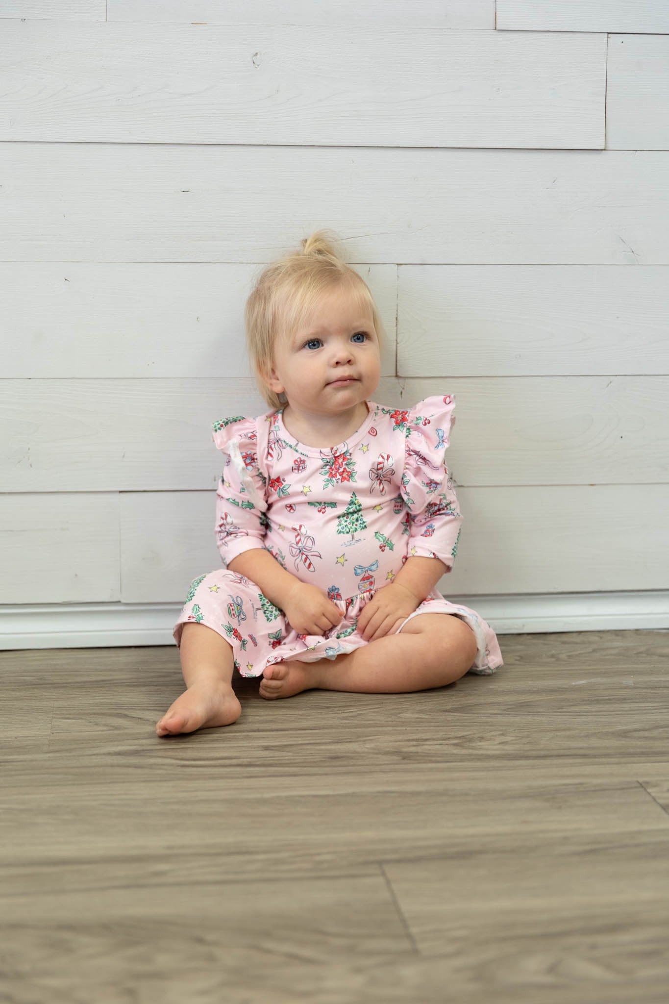 Pink Christmas 3/4 Sleeve Twirl Flutter Bodysuit