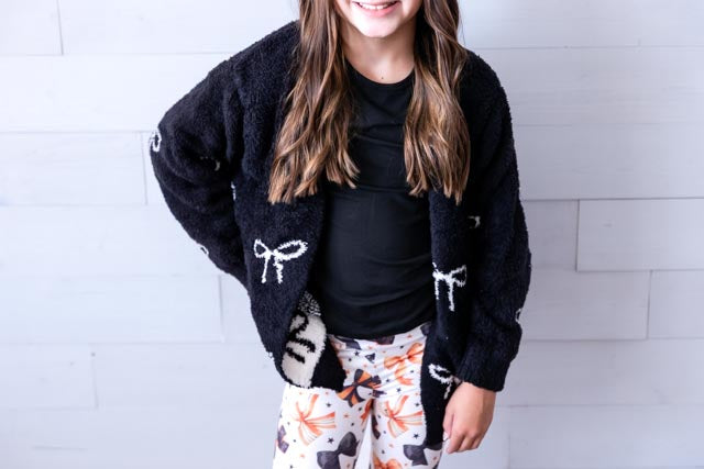 Black Coconut Bow Cozy Cardigan