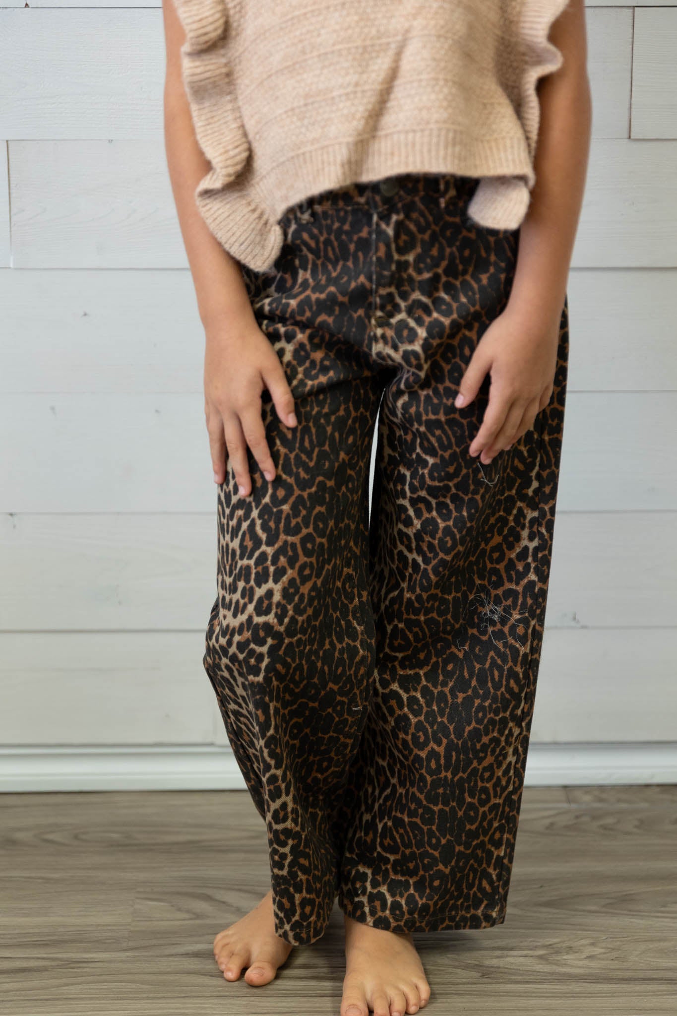 Girls Wide Leg Leopard Jeans